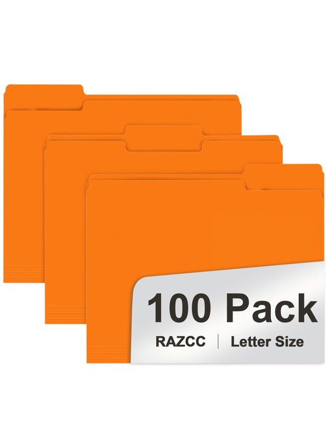 RAZCC File Folder, RAZCC 100 Pack 1/3 Cut Tab File Folders Letter Size, Orange, Folders with Tab, Great for Organizing and Easy File Storage - Image 1