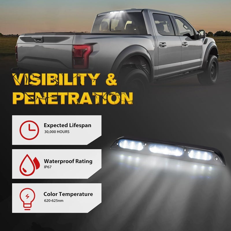 FIERYRED Third Brake Light Reverse Light Smoked Tail High Mount Lights Compatible with Ford 2015-2020 F-150, 2017-up F-250 F-350, 2019-up Ranger, 2022-up Maverick - Image 4