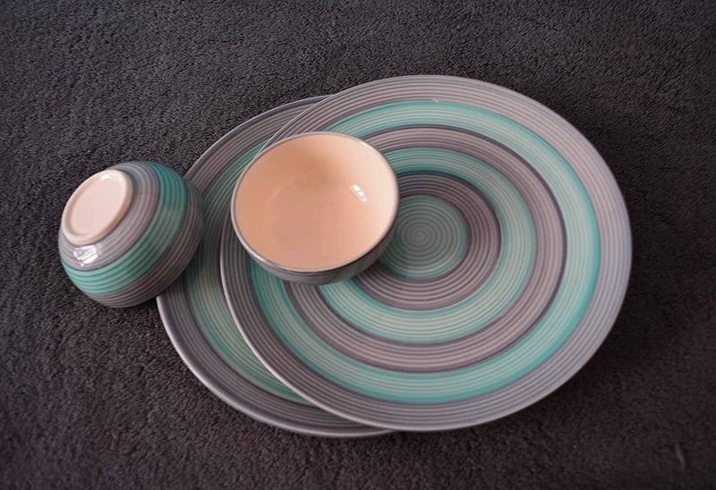 VolCraft Handmade Ceramic Royal Seagreen and Grey Dinner Set Including 3 Dinner Plates(10 inch) with 3 Serving Bowl and 3 Quarter Plates(7 inch) - Image 3