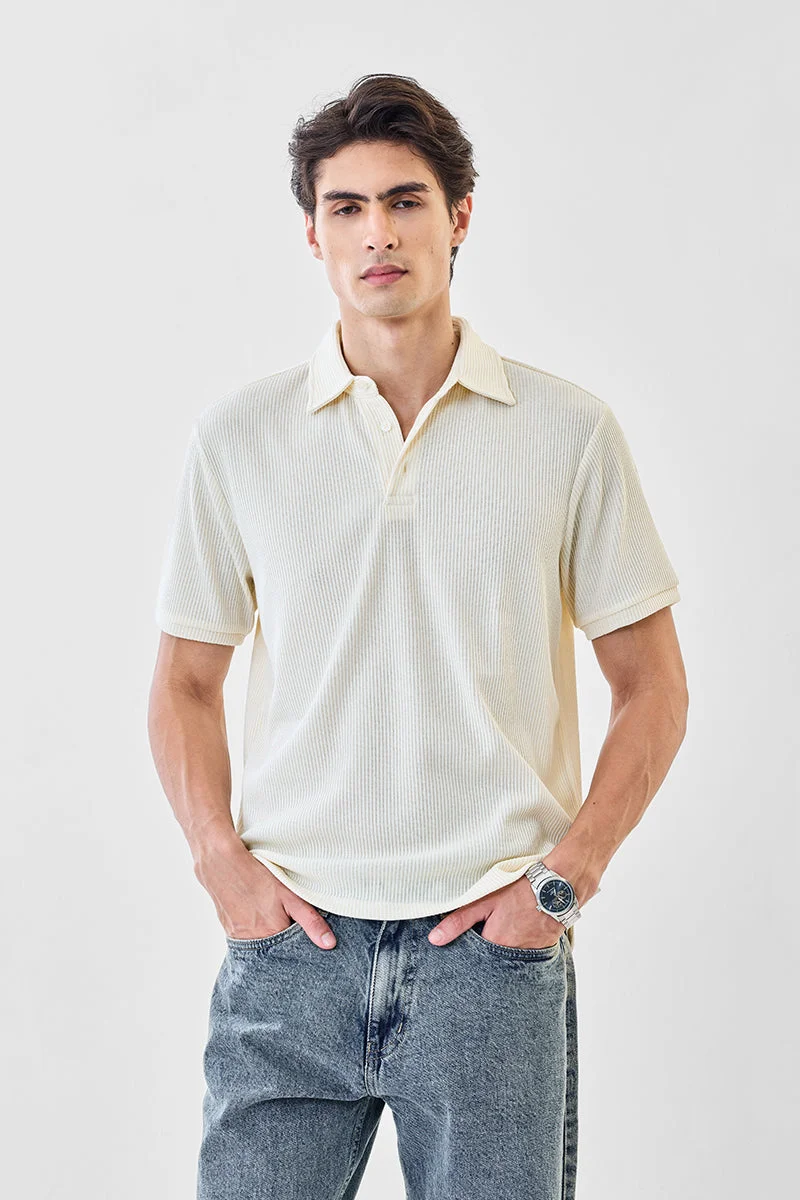 SNITCH Regular Fit Stretch Ribbed Polo T-Shirt