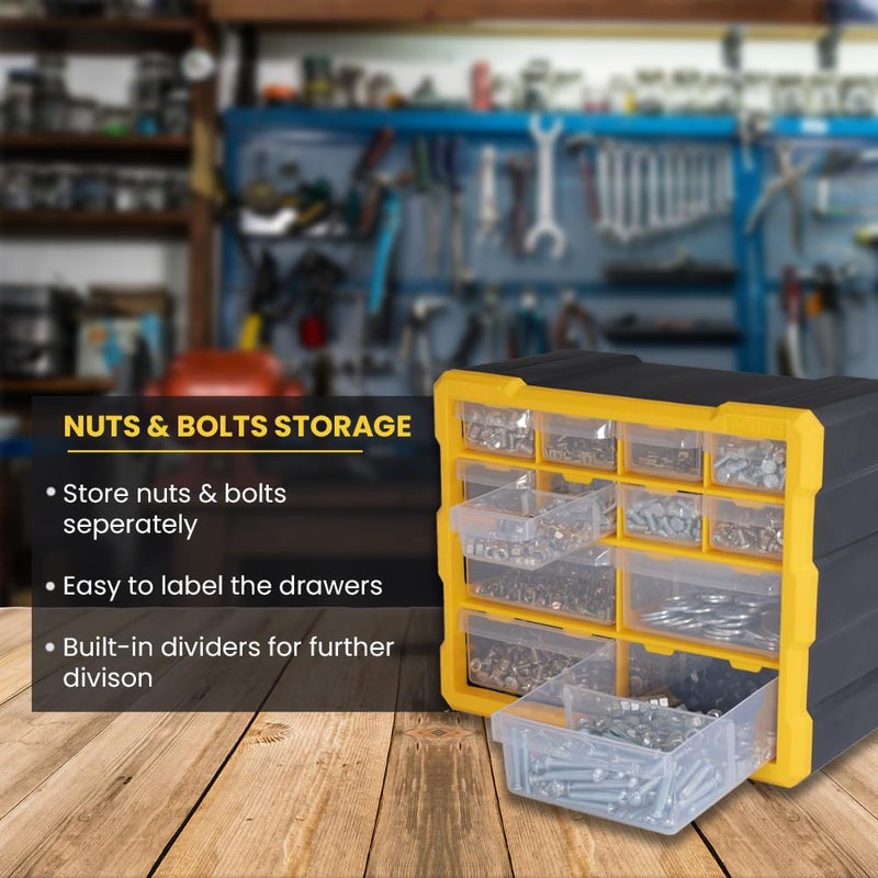 Alkon منظم مكونات بلاستيكي مع أدراج (Aco12) تخزين قطع صغيرة مجوهرات صيدلية متجر أدوية صواميل براغي مسامير DIY عيادة مستشفى متجر متنقل 12 درج - Image 5