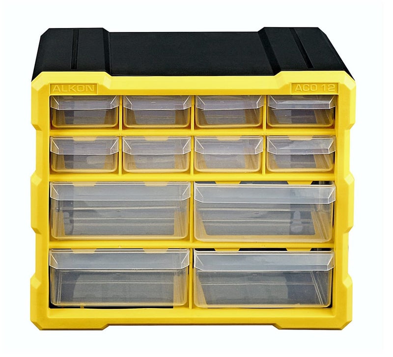 Alkon منظم مكونات بلاستيكي مع أدراج (Aco12) تخزين قطع صغيرة مجوهرات صيدلية متجر أدوية صواميل براغي مسامير DIY عيادة مستشفى متجر متنقل 12 درج - Image 1