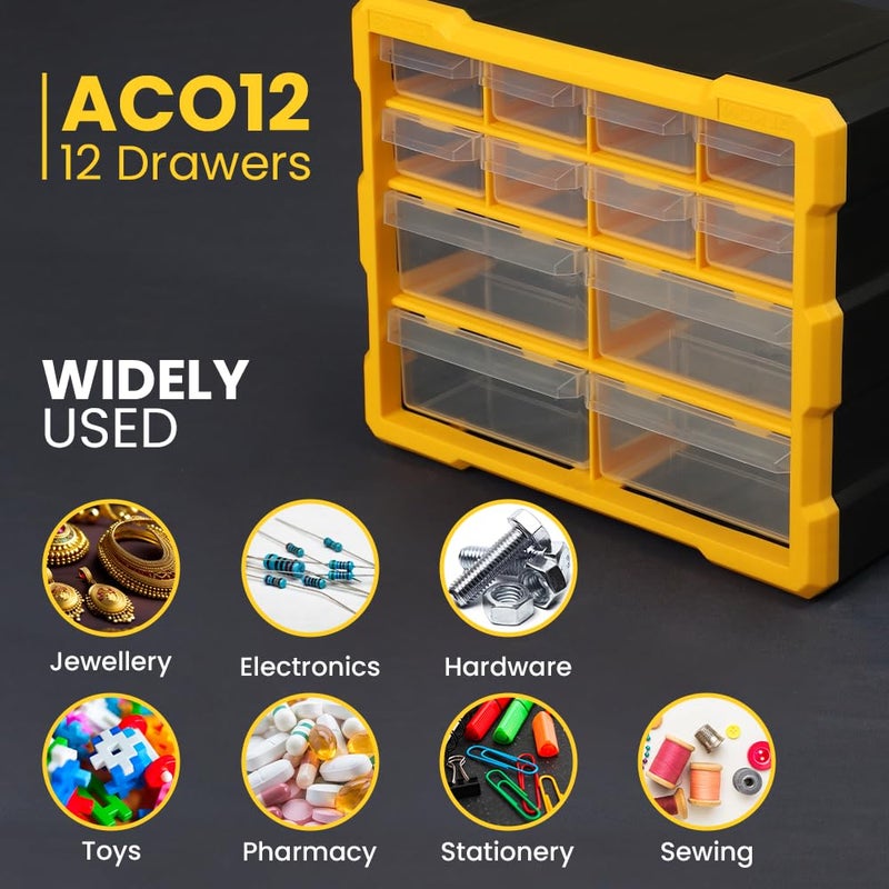 Alkon منظم مكونات بلاستيكي مع أدراج (Aco12) تخزين قطع صغيرة مجوهرات صيدلية متجر أدوية صواميل براغي مسامير DIY عيادة مستشفى متجر متنقل 12 درج - Image 4