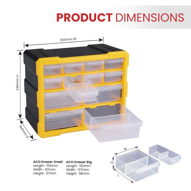 Alkon منظم مكونات بلاستيكي مع أدراج (Aco12) تخزين قطع صغيرة مجوهرات صيدلية متجر أدوية صواميل براغي مسامير DIY عيادة مستشفى متجر متنقل 12 درج - Image 2