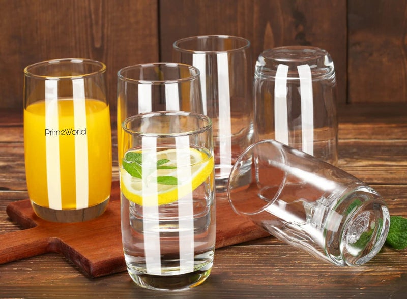 PrimeWorld European 280 ml Aqua Water Glasses Set of 6 pcs - Tall Drinking Glasses for- Water, Juice, Colddrink, Mojito, Cocktail, Lead-Free, Perfect for Home, Restaurants and Parties - Image 3