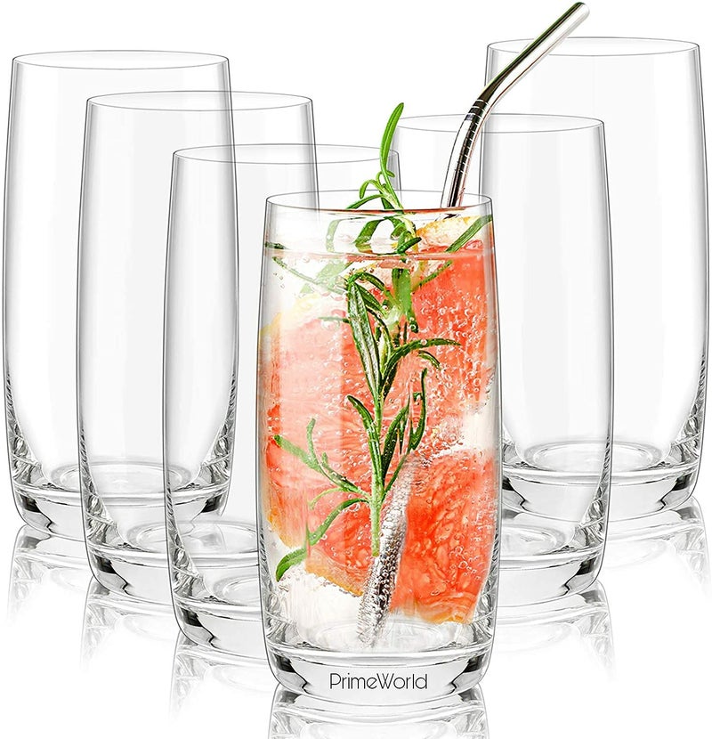 PrimeWorld European 280 ml Aqua Water Glasses Set of 6 pcs - Tall Drinking Glasses for- Water, Juice, Colddrink, Mojito, Cocktail, Lead-Free, Perfect for Home, Restaurants and Parties - Image 1