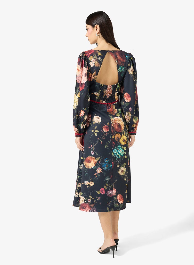 Hope & Ivy Sweatheart Neck Long Sleeve Floral Print Midi Dress - Image 2