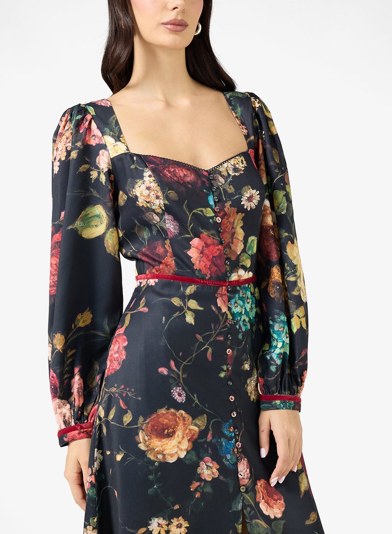 Hope & Ivy Sweatheart Neck Long Sleeve Floral Print Midi Dress - Image 3