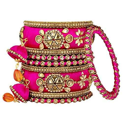 Peora Silk Thread Chuda Set for Women & Girls (Rani Pink_180gm) - Image 4