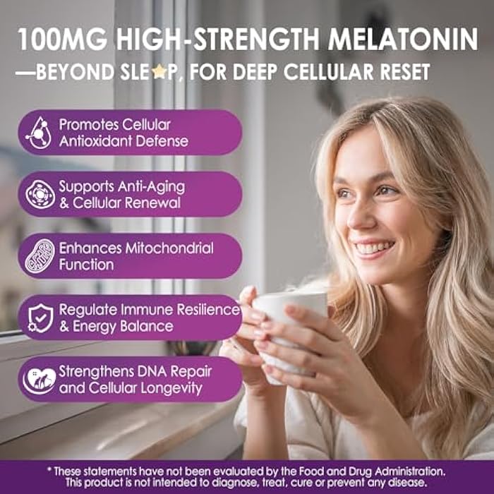 NEVISS Melatonin 100mg for Antioxidant & Cognitive Health, Ultra High Dose Melatonin with CoQ10, Turmeric, Trans-Resveratrol, Vitamin B12 C E for Brain Anti-Aging, Cellular Repair and Energy, 75 Softgels - Image 5