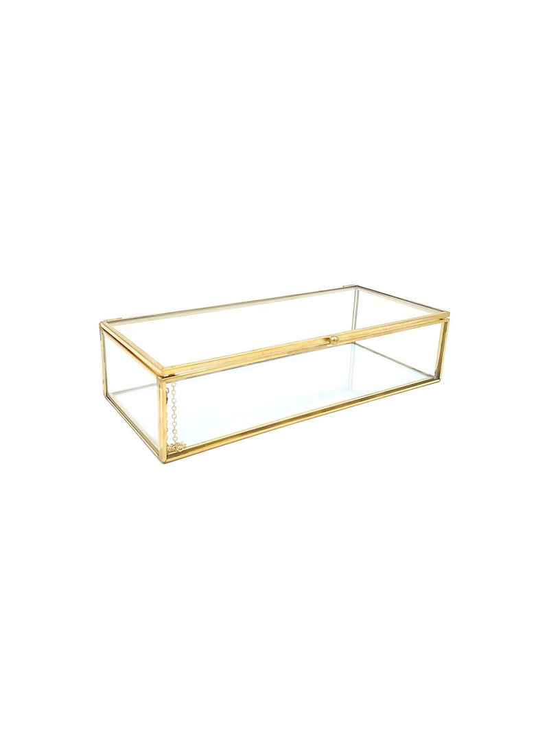 GGOOT Golden Vintage Glass Lidded Box Edge Bracelet Keepsake Decorative Jewelry Display Personalized Large Clear Rectangle Box Rings Bracelet Golden Organizer Home Decor - Image 1