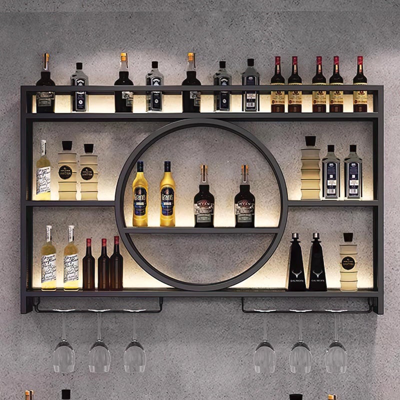 TONGBOSHI Metal Wall Mounted Wine Rack with LED Light, Modern 3-Tier Glass Holder and Stemware Shelves for Kitchen, Bar, Dining Room (Black, 100cm/39.4in) - Image 1