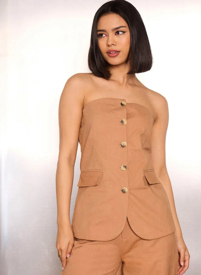 Sassafras  Light Brown Bandeau Neck Button-Down Top for Women | Best Price UAE