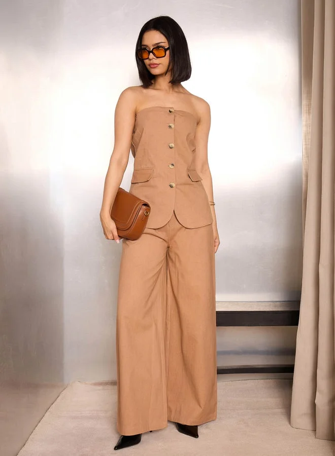 Sassafras  Light Brown Bandeau Neck Button-Down Top for Women | Best Price UAE