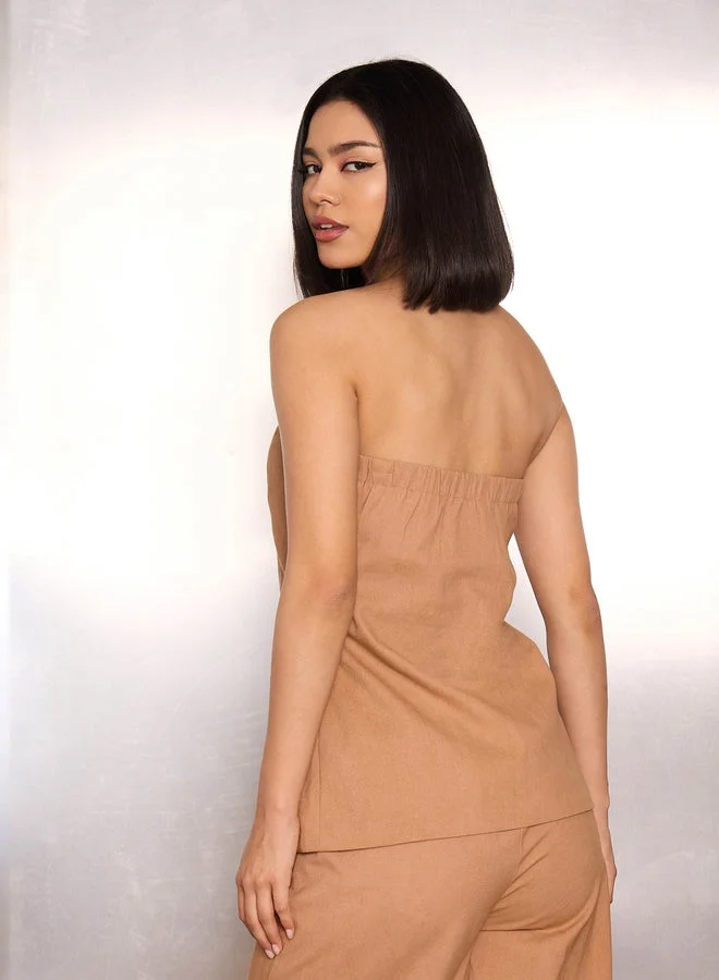 Sassafras  Light Brown Bandeau Neck Button-Down Top for Women | Best Price UAE
