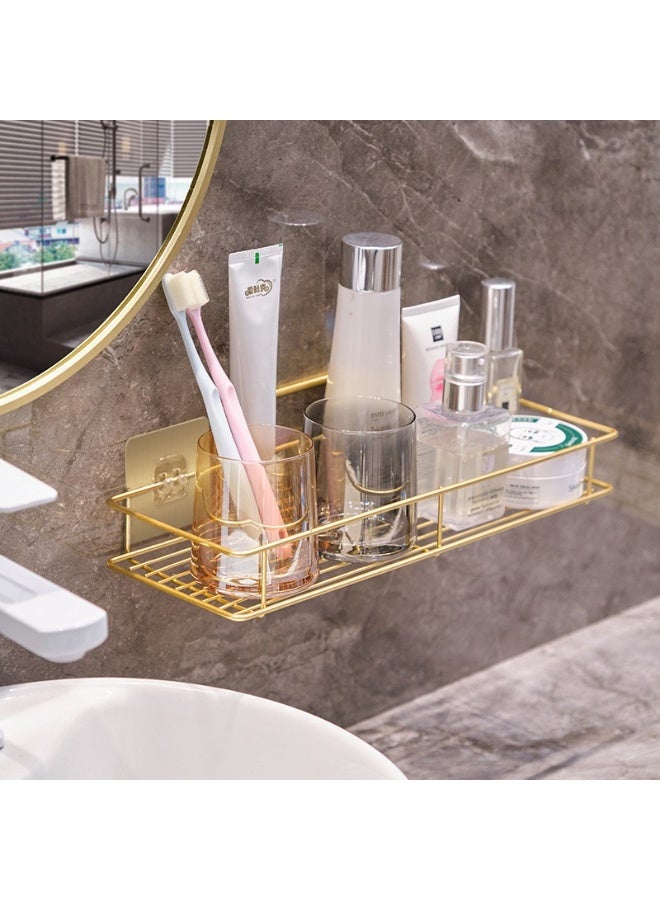 Bathroom toilet wall rack light luxury punch-free wash basin storage toiletries gold shelf bathroom wall hanging 25×11.5×3.5cm - Image 1