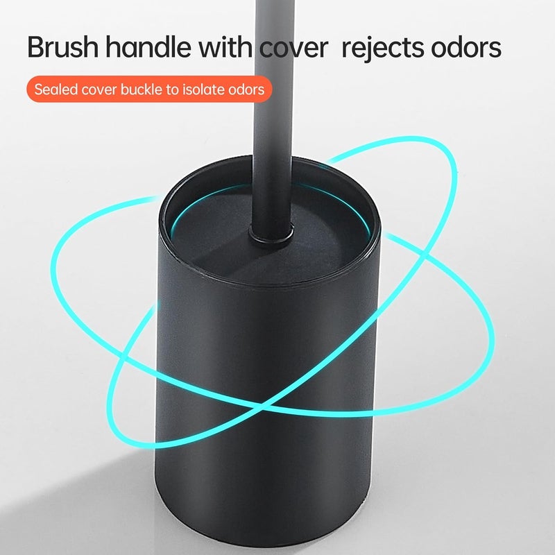 BRIMIX Toilet Brush with Holder Set Stainless Steel 304 Toilet Cleaning Brush for Bathroom Round Floor Standing Toilet Bowl Brush (Black) - Image 4