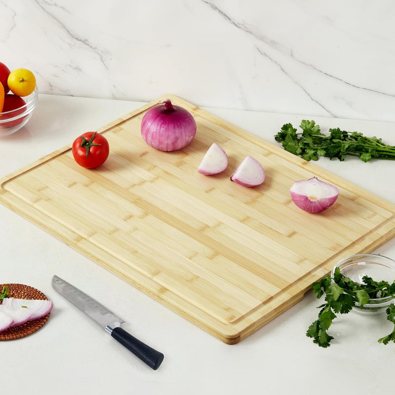 PeacefulHues 24"X18" Bamboo Cutting Boards for Kitchen, Extra Large Wood Cutting Board with Deep Juice Groove & Handle - Image 2