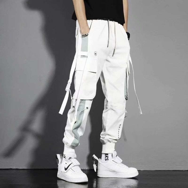 Multi-pocket overalls mens spring streamer functional handsome pants cross-border Korean-style loose casual pants Black - Image 2