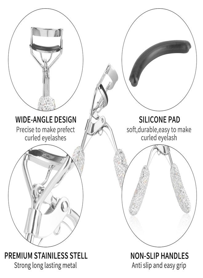 KEYPOWER Bling Rhinestone Eyelash Curlers Stainless Steel Natural and Long Lasting Eyelash Fit for All Eye Shape Curved Lash Curler (White) - Image 2