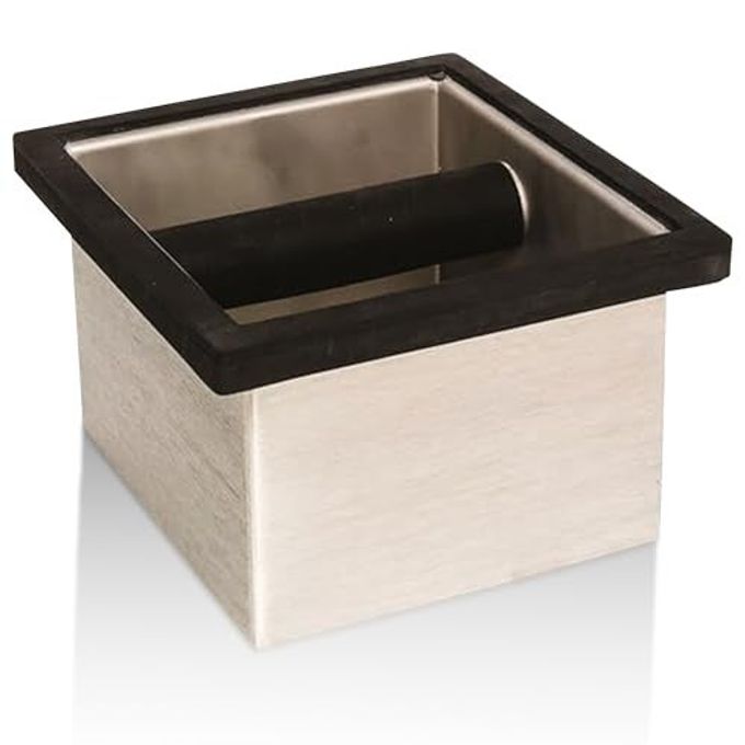 Rattleware Stainless Steel Knock Box 6"x5.5"x4" | Heavy-Duty Espresso Grounds Container with Welded Bar | Durable Rust-Resistant Coffee Knockout Box with Non-Slip Rubber Base for Professional Baristas