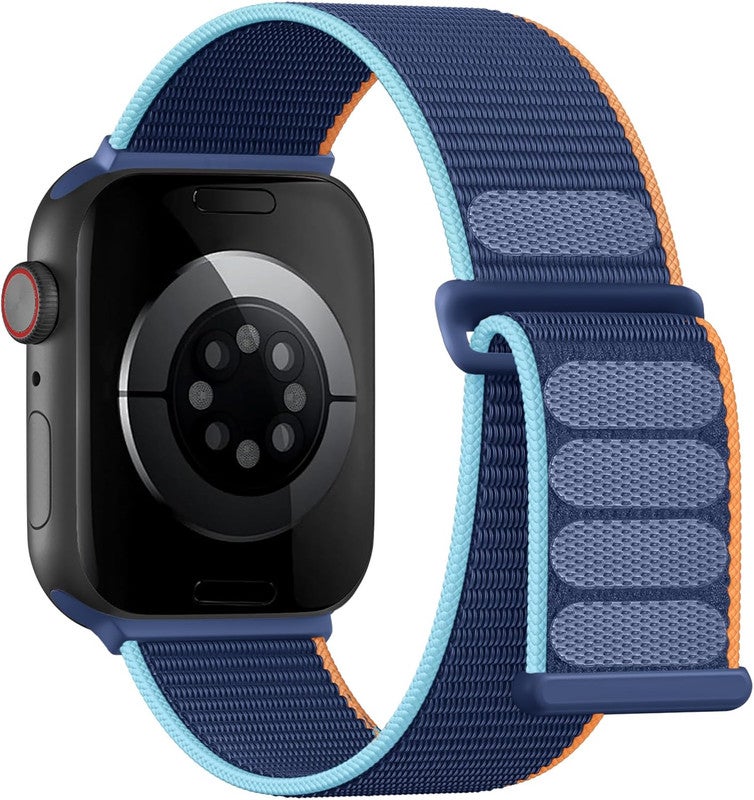 Nylon Straps Compatible with Apple Watch,For 44mm/45mm/46mm/49mm, Soft Nylon adjustable Sport Strap for iWatch Ultra 3/Ultra 2/Ultra, Series 11/10/9/8/7/6/5/4, SE3/SE2/SE, Hook &Loop secure and easy to wear, ,Blue with orange edge