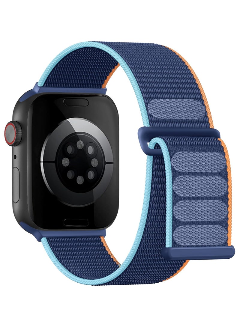 Nylon Straps Compatible for Apple Watch, For 44mm/45mm/46mm/49mm, Soft Nylon adjustable Sport Strap for iWatch Ultra 3/Ultra 2/Ultra, Series 11/10/9/8/7/6/5/4, SE3/SE2/SE, Hook &Loop secure and easy to wear, ,Blue with orange edge - Image 1