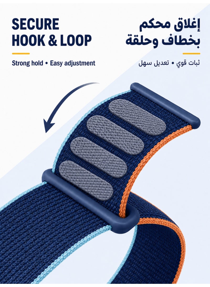 Nylon Straps Compatible for Apple Watch, For 44mm/45mm/46mm/49mm, Soft Nylon adjustable Sport Strap for iWatch Ultra 3/Ultra 2/Ultra, Series 11/10/9/8/7/6/5/4, SE3/SE2/SE, Hook &Loop secure and easy to wear, ,Blue with orange edge - Image 3