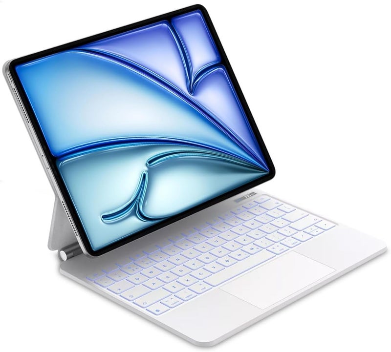 آرترابيت 【العربية والإنجليزية】لوحة المفاتيح السحرية لـ iPad Air 11 بوصة M4/M3/M2 و iPad Air الجيل الخامس/الرابع و iPad Pro 11" (الجيل الأول/الثاني/الثالث/الرابع)، حافظة لوحة مفاتيح مع حامل مغناطيسي، لوحة لمس متعددة اللمس، إضاءة خلفية بـ 7 ألوان، أبيض - Image 1