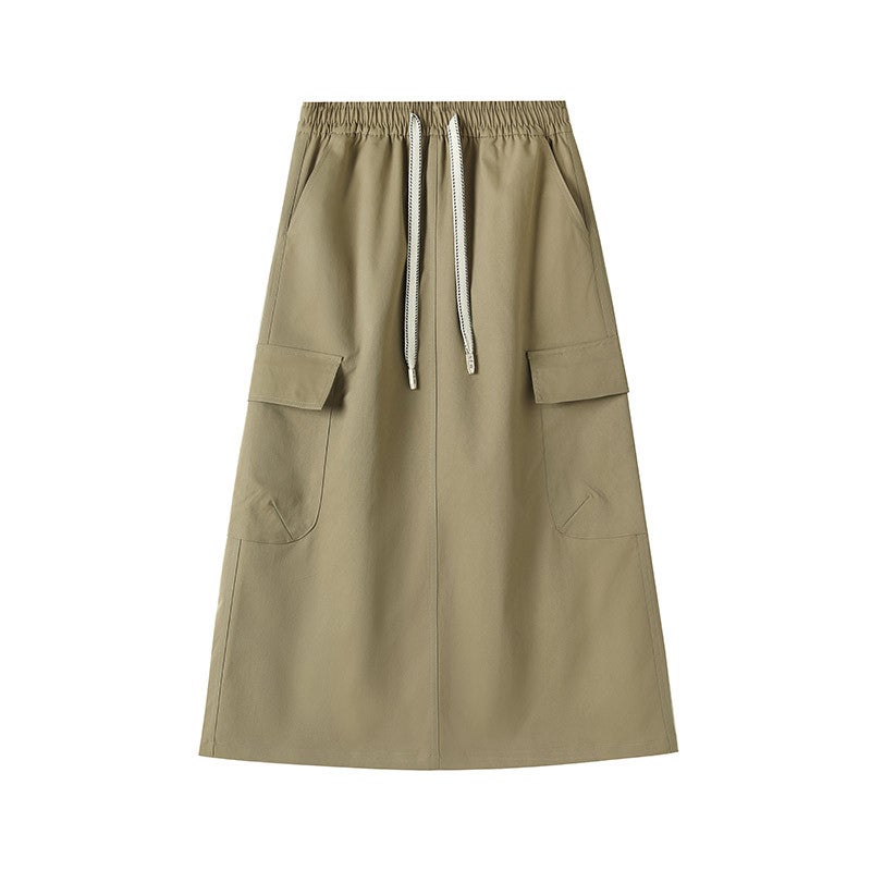 Women's Charcoal Gray Vintage Cargo Skirt, High Waist Bodycon Midi - Image 4