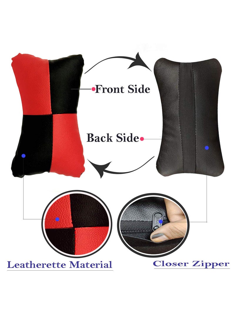 Adroitz AdroitZ Red Car Seat Neck Rest Cushion Pillow in Check Design Set of 2 for Prado_PR177  - Image 2