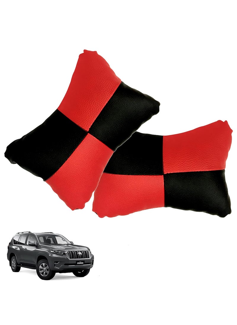 Adroitz AdroitZ Red Car Seat Neck Rest Cushion Pillow in Check Design Set of 2 for Prado_PR177  - Image 1