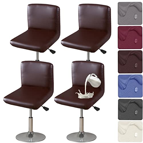 HFCNMY Bar Stool Chair Covers, 4 Pack Stretch Waterproof PU Bar Stool Covers with Backs Washable Bar Chair Covers Swivel Barstool Covers Slipcovers with Back for Low Short Back Chair Coffee - Image 1