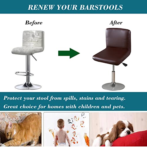 HFCNMY Bar Stool Chair Covers, 4 Pack Stretch Waterproof PU Bar Stool Covers with Backs Washable Bar Chair Covers Swivel Barstool Covers Slipcovers with Back for Low Short Back Chair Coffee - Image 5