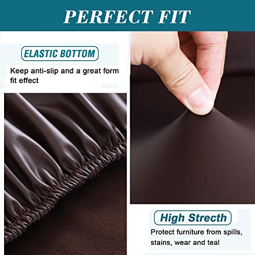 HFCNMY Bar Stool Chair Covers, 4 Pack Stretch Waterproof PU Bar Stool Covers with Backs Washable Bar Chair Covers Swivel Barstool Covers Slipcovers with Back for Low Short Back Chair Coffee - Image 4