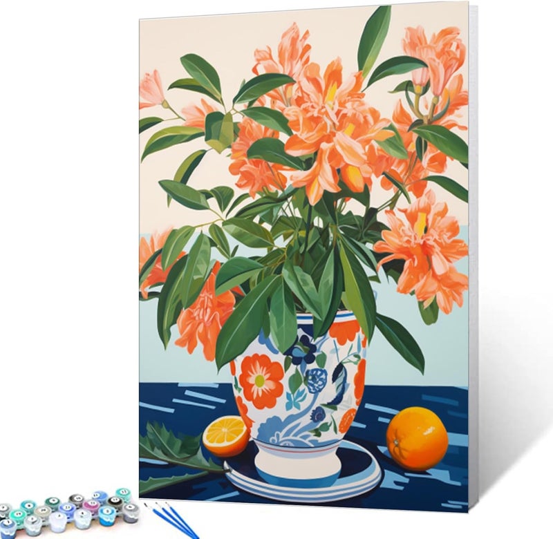 Tucocoo Orange Flowers in a Floral Pot Paint by Numbers Kits 16x20 inch Canvas DIY Oil Painting for Kids Students Adults Beginner with Brushes Acrylic Pigment NeoPop Style PaintingWithout Frame - Image 2