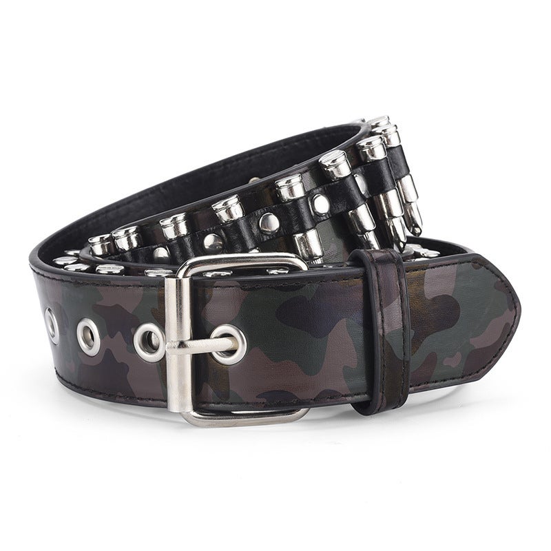 Hot Sale Rivet Belt Unisex Punk Rock Fashion Camo Brown camouflage