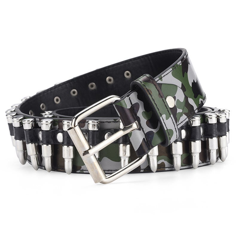 Hot Sale Rivet Belt Unisex Punk Rock Fashion Camo Brown camouflage