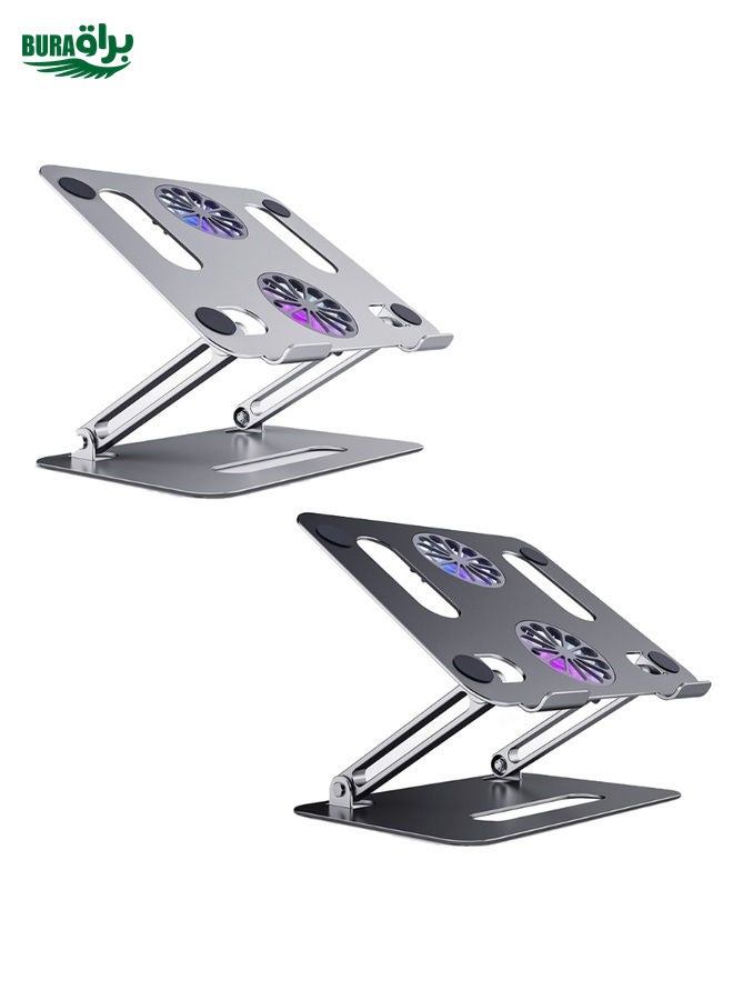 BURAQ BONERUY P43F Aluminum Alloy Folding Computer Stand Notebook Cooling Stand, Colour: Silver with Type-C Cable  - Image 2