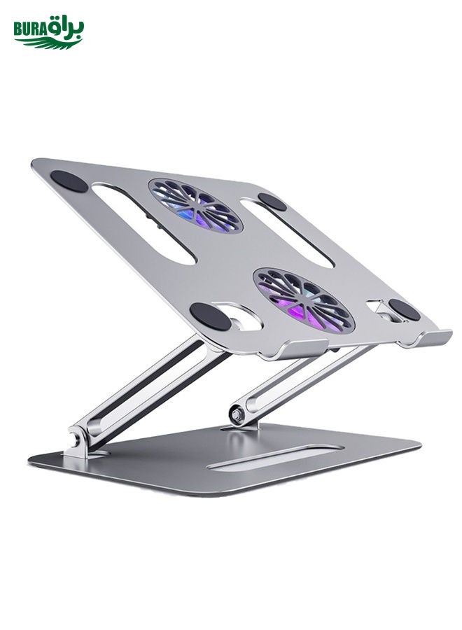 BURAQ BONERUY P43F Aluminum Alloy Folding Computer Stand Notebook Cooling Stand, Colour: Silver with Type-C Cable  - Image 1