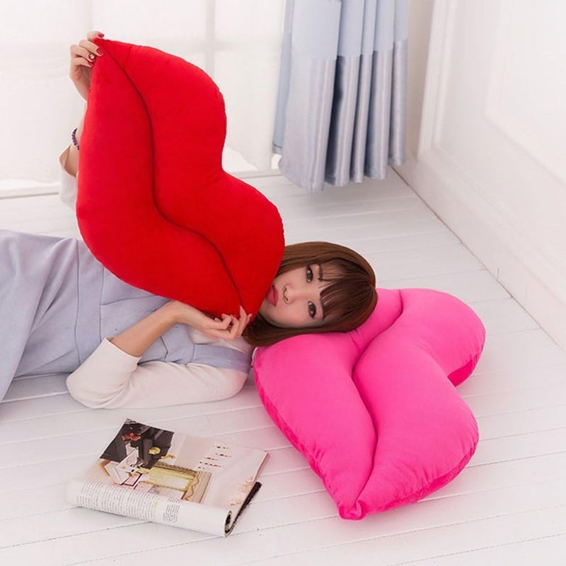 Levinis Red Lip Shape Throw Pillows Soft Velvet Decorative Reversible Pillow Cushion for Bed Couch Office 23.6 x 13.6 Inch - Image 4