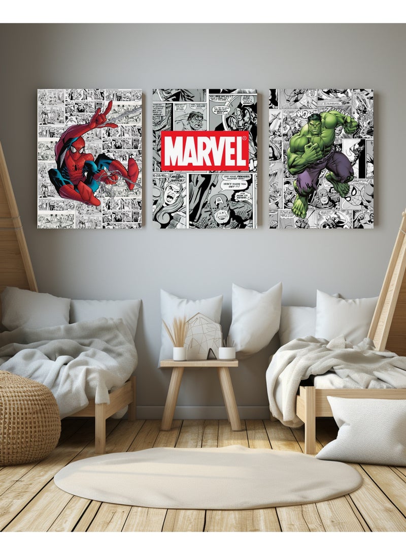 تابلوة اطفال 3 قطع 90cm x40 cm بسمك 10 مم بطباعة ديجيتال عالية الجودة -طبقة uv للحماية ضد الخدوش والأتربه - ابطال مارفل هالك وسبايدر مان