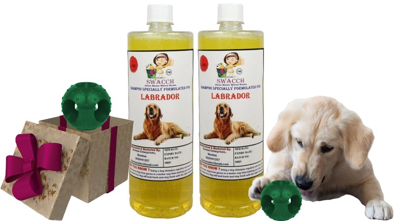 swacch Pet Shampoo | Puppy Safe Shampoo | PH Balanced | Ditch to Itch for Labrador Dog Shampoo 2 Litre (Lemon) + Goofy Ball Chew Toy Combo Pack - Image 1