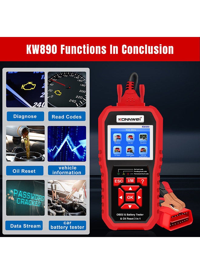 Konnwei - KONNWEI KW890 Professional OBDII Scanner Auto Code Reader Car Scanner+Battery Tester+Special Oil Reset Function Scan Tool for OBD II Cars After 1996(Original) - Image 1