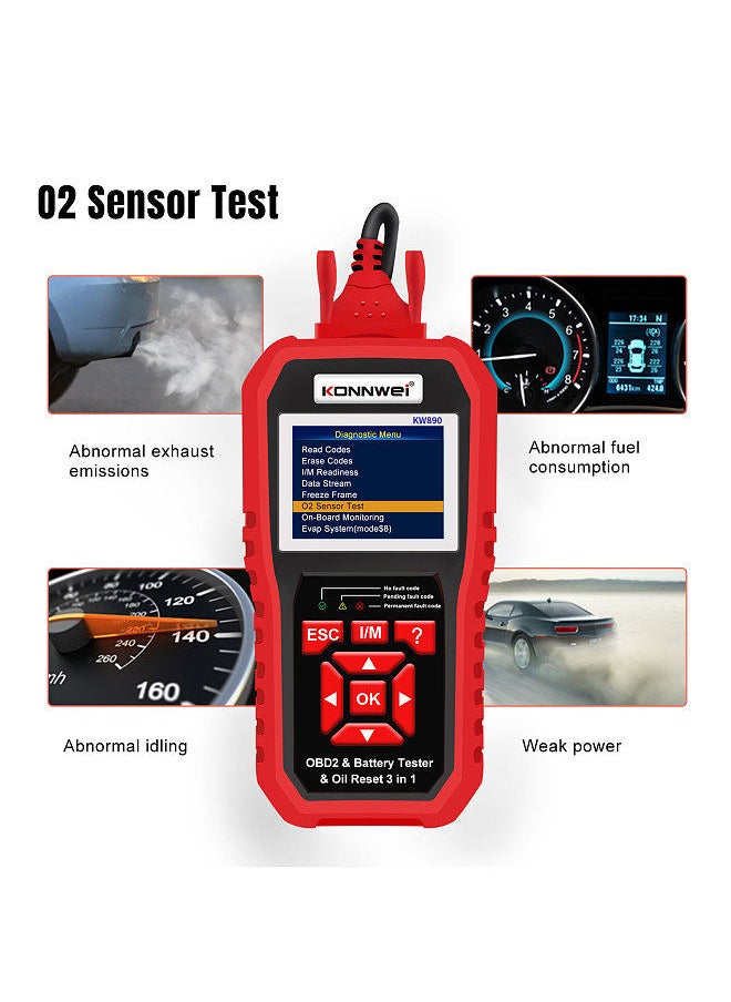 Konnwei - KONNWEI KW890 Professional OBDII Scanner Auto Code Reader Car Scanner+Battery Tester+Special Oil Reset Function Scan Tool for OBD II Cars After 1996(Original) - Image 1