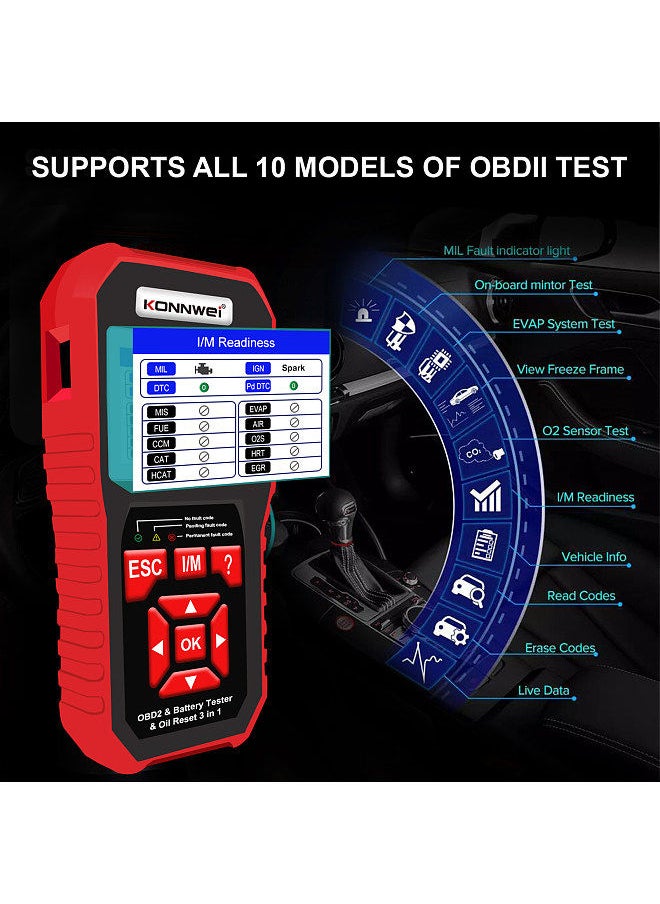 Konnwei - KONNWEI KW890 Professional OBDII Scanner Auto Code Reader Car Scanner+Battery Tester+Special Oil Reset Function Scan Tool for OBD II Cars After 1996(Original) - Image 1