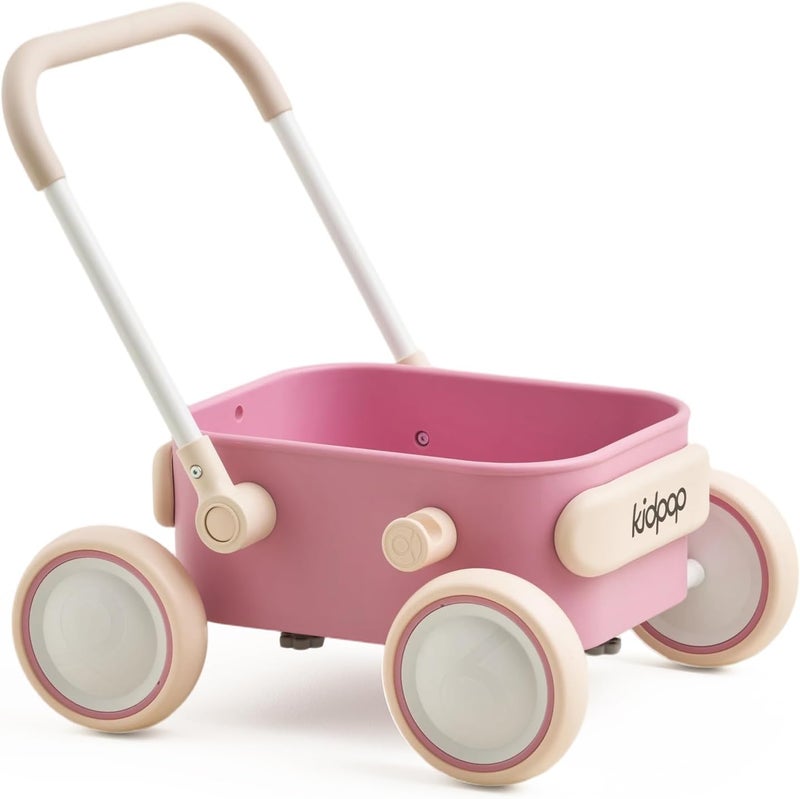 Kidpop عربة دفع للأطفال PULA بعجلات، عربة للأطفال الصغار للمتعلم الأول، ألعاب أطفال من 6 إلى 12 شهرًا، هدية عيد ميلاد لعمر سنة واحدة، للاستخدام داخل المنزل وخارجه (وردي) - Image 1