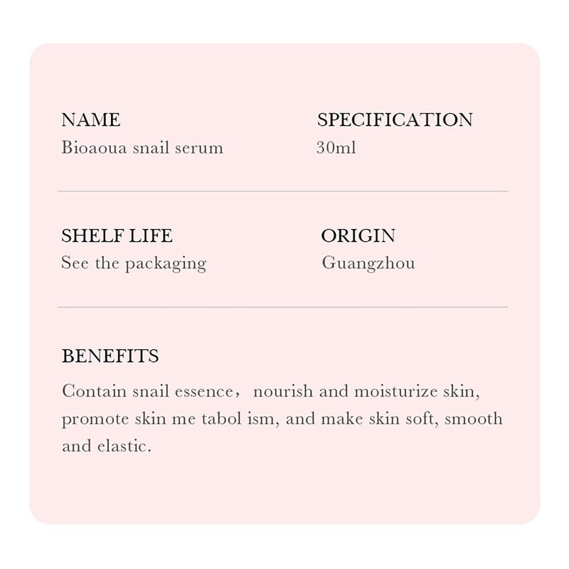 BIOAQUA Snail Essence Facial Serum Collagen Protein Nourishing Skin Anti-Wrinkles Moisturizing Smooth Face Skin Care 30ml / 1fl.oz - Image 4