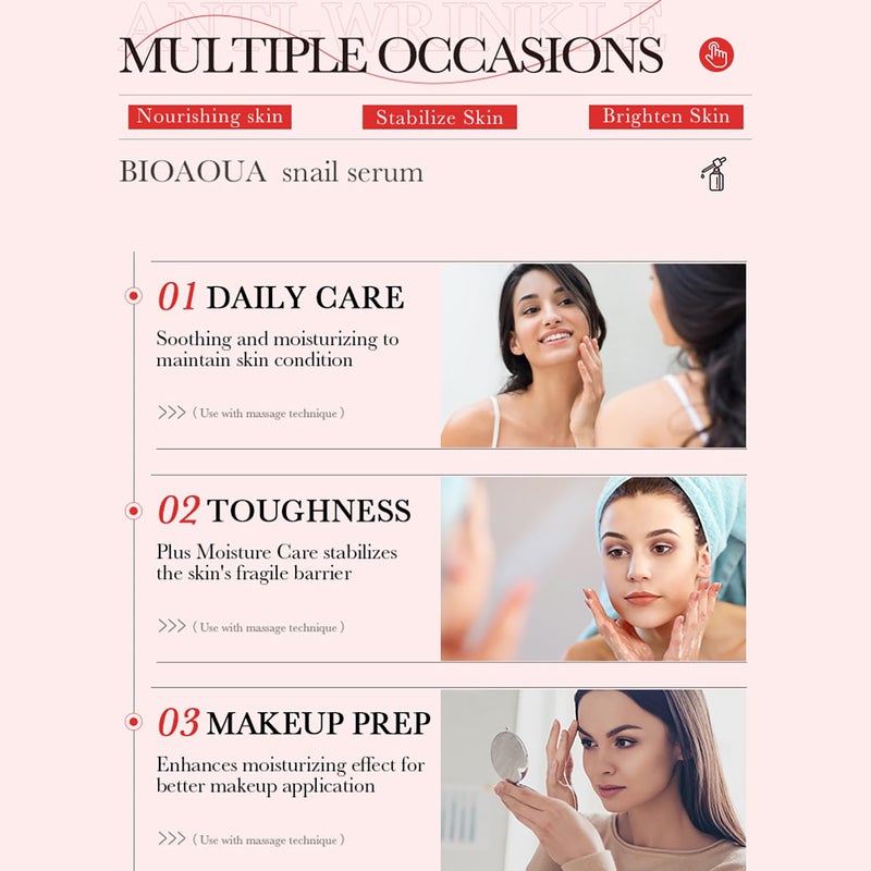 BIOAQUA Snail Essence Facial Serum Collagen Protein Nourishing Skin Anti-Wrinkles Moisturizing Smooth Face Skin Care 30ml / 1fl.oz - Image 2