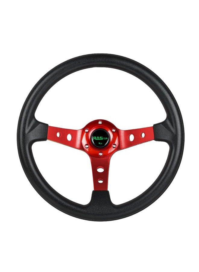 RASTP Universal Racing Steering Wheel,Drifting Deep Dish Steering Wheel 13.8”/350mm 6 Bolts Grip Vinyl Leather & Aluminum with Horn Button for Car -Red - Image 1